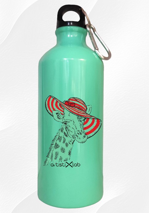 Ментово-зелена алуминиева бутилка Жираф с червена шапка