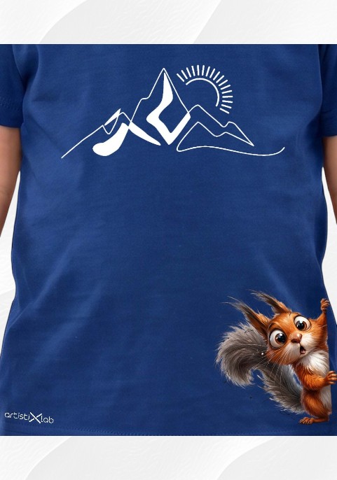  Детска тениска ArtistixLab Mountain Squirrel, Тъмносин, Органичен Памук, 56-68см