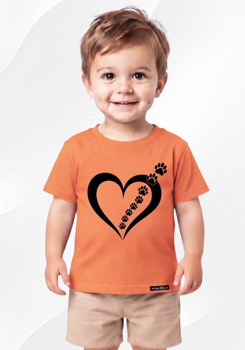 Детска тениска ArtistixLab Paw in a Heart, Оранжев, Органичен Памук, 56-68см