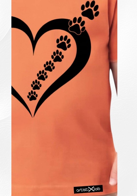 Детска тениска ArtistixLab Paw in a Heart, Оранжев, Органичен Памук, 56-68см