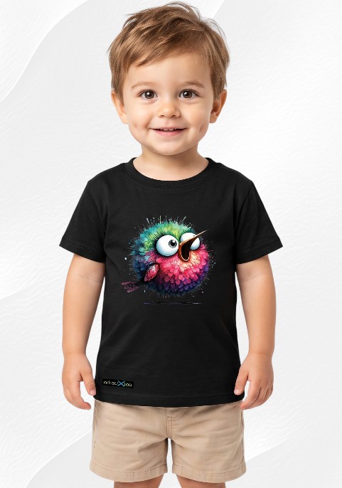 Детска тениска ArtistixLab Sweet Singing Bird, Черен, Памук, 86-91 см