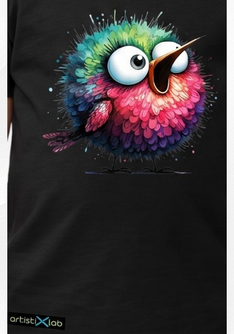 Детска тениска ArtistixLab Sweet Singing Bird, Черен, Памук, 86-91 см