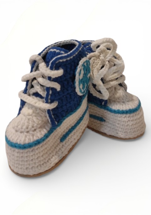 Маратонки бебешки високи тъмно сини с бели връзки