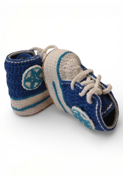 Маратонки бебешки високи тъмно сини с бели връзки