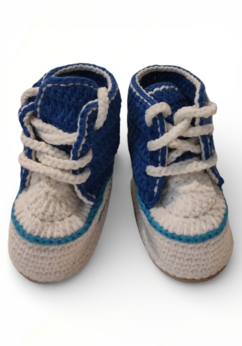 Маратонки бебешки високи тъмно сини с бели връзки