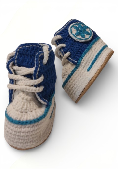 Маратонки бебешки високи тъмно сини с бели връзки