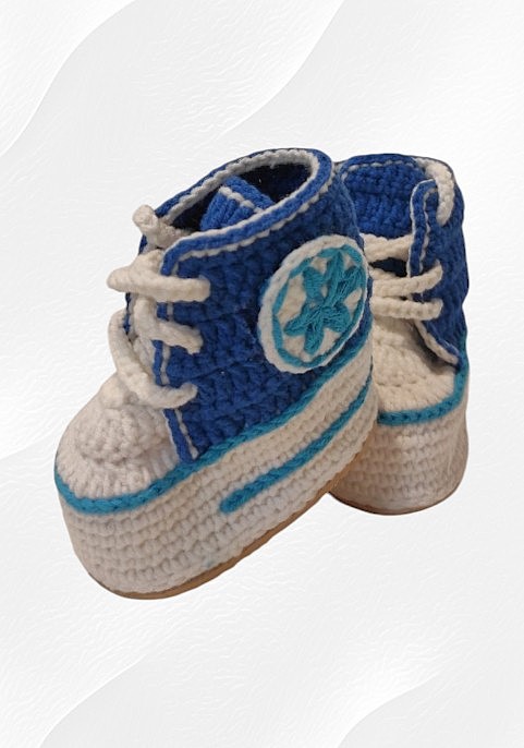 Маратонки бебешки високи тъмно сини с бели връзки