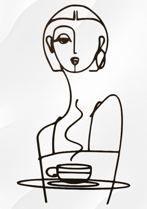 Метална абстрактна скулптура - Жена с чаша кафе