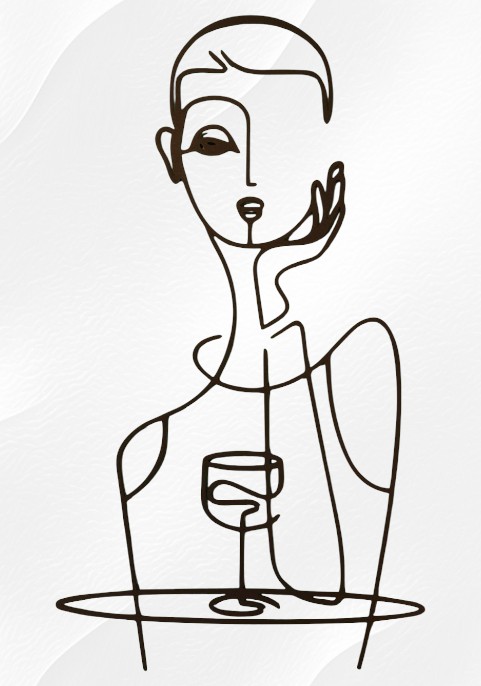 Метална абстрактна скулптура - Жена с чаша вино