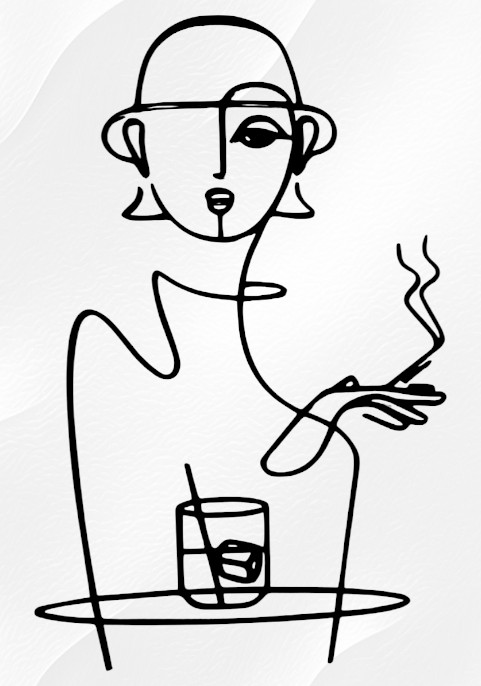 Метална абстрактна скулптура - Жена пие уиски Метална абстрактна скулптура - Жена пие уиски