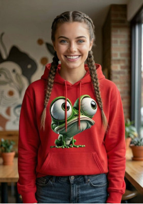 Червен суичър с щампа Жаба