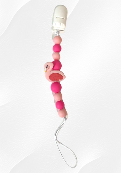 Персонализирани бебешки силиконови залъгалки и гризалки розов лебед