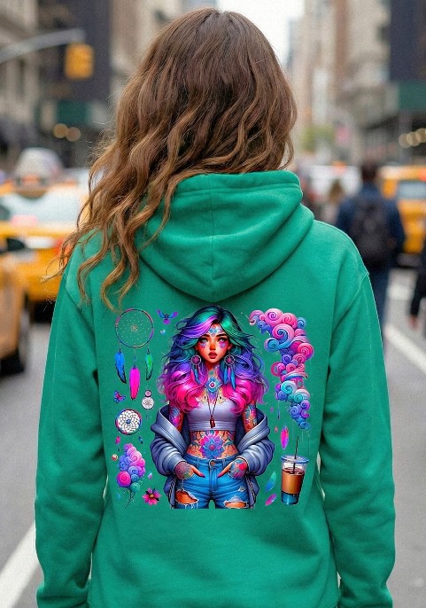 Суитшърт Ментово зелено с цип "Татуировки"