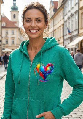 Суитшърт Ментово зелено с цип "Сърце"