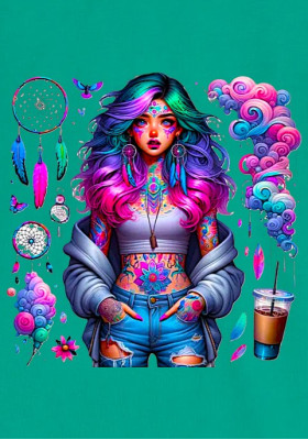 Суитшърт Ментово зелено с цип "Татуировки"