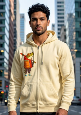 Суитшърт жълт с цип " Жаба с бухалка"