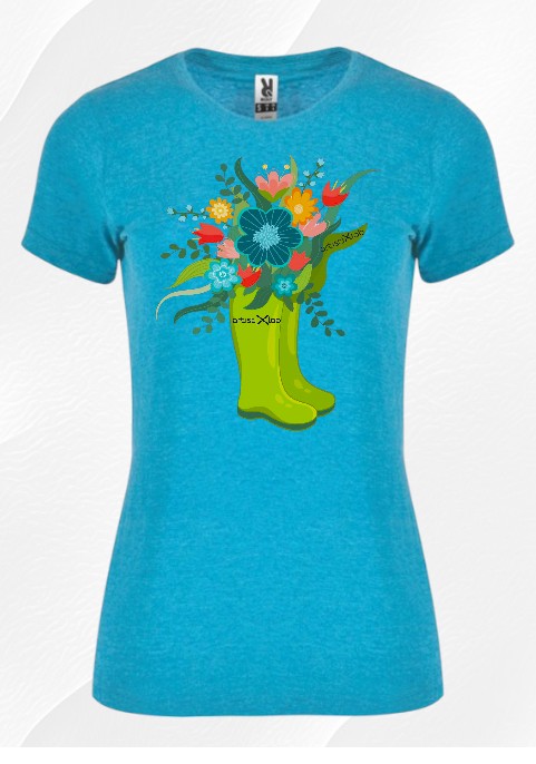 Зелени ботуши с цветя в синьо