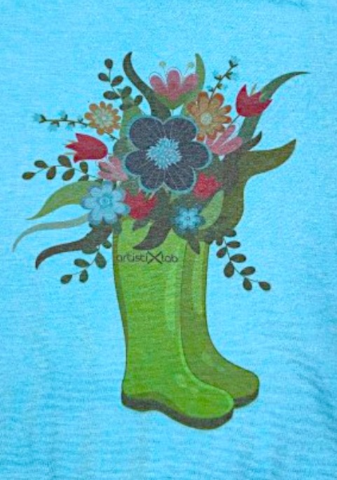 Зелени ботуши с цветя в синьо